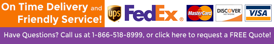 On Time Delivery and Friendly Service. We proudly accept Visa, Mastercard, and Discover Card